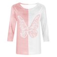 thumbnail image 4 of Hauts à Manches 3/4 pour Femmes Mode Féminine T-Shirt Imprimé Ample Blouse Mi-Longue à Manches 3/4 Col Rond Hauts Décontractés T-Shirts en Coton pour Femmes T-Shirts pour Femmes Mode, 4 of 5