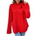 thumbnail image 1 of TIMIFIS Red Womens' Turtleneck Long Sleeve Cable Knit Sweaters Oversized Sweaters Fall Long Sleeve Spilt Hem Tunic Pullover Sweater Knit TopsFall/Winter, 1 of 5