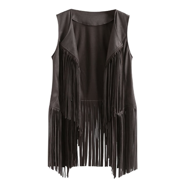 CEHVOM Femme Automne Hiver en Suède Ethnique Sans Manches à Franges Gilet Cardigan