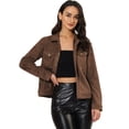thumbnail image 1 of INSPIRE CHIC Women's Jackets Long Sleeve Faux Suede Trucker Motorcycle Jacket Coffee XS, 1 of 6