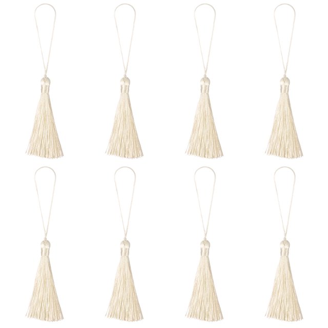 Unique Bargains 6.5' Silky Bookmark Tassels with Loop for DIY Craft Accessory, 8Pack Beige