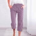 thumbnail image 2 of lcziwo Women's Plus Size Casual Drawstring Wide Leg Capris, Purple, 2 of 5