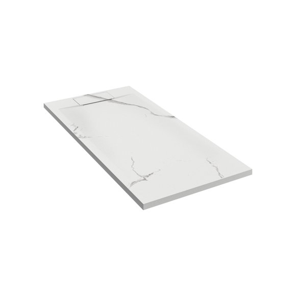 Emberveil Marble White SMC Shower Base 36" x 60" – Low Profile Anti-Slip Stone Texture with Side Drain