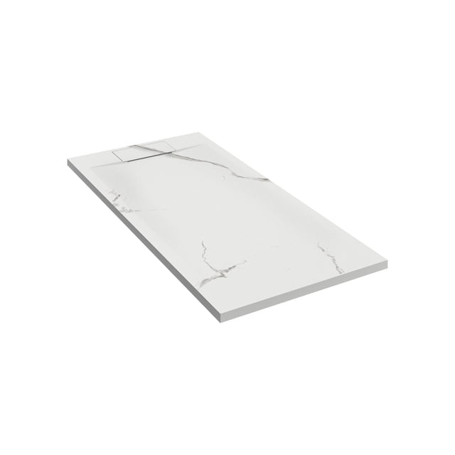 Emberveil Marble White SMC Shower Base 36" x 60" – Low Profile Anti-Slip Stone Texture with Side Drain