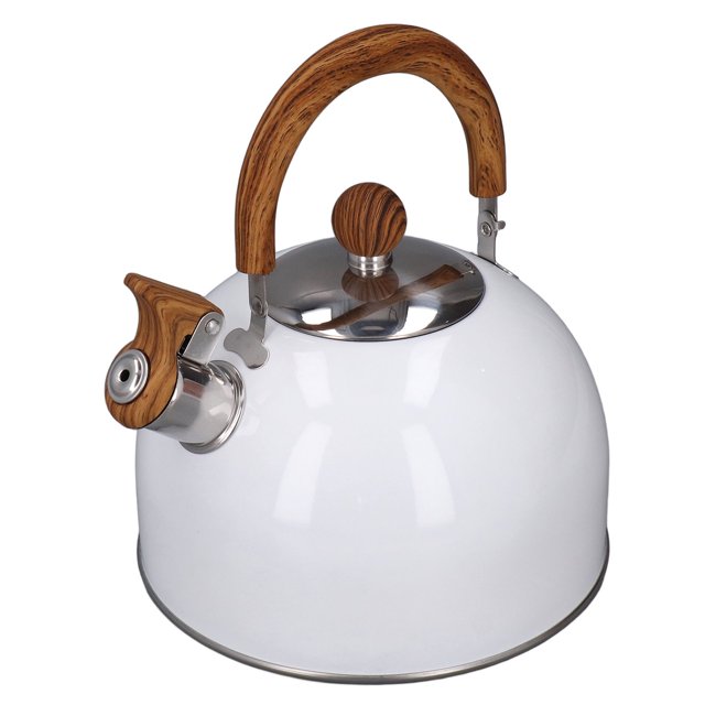 Uadme Bouilloire à Sifflement pour la Maison Bouilloire à Sifflement Capacité De 2,5 L Blanc Acier Inoxydable 304 Chauffage Rapide Poignée Ergonomique Bouilloire à Sifflet pour la Maison
