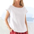 thumbnail image 2 of Penkiiy Blouse en Lin à Manches Courtes Col Rond Été Décontractée Coupe Ample TG Blanc, 2 of 5