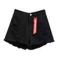thumbnail image 1 of B91xZ Women Mid Rise Ripped Stretchy Jeans Casual High Waisted Denim Shorts Frayed Raw Hem Ripped Jeans Shorts,Black XL, 1 of 4