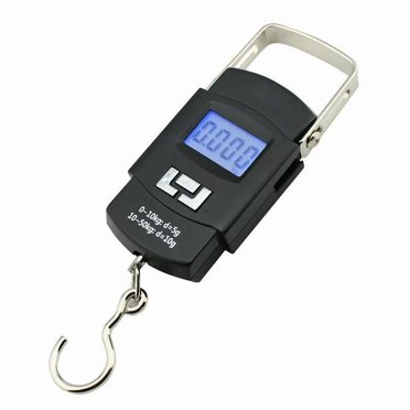 Balance Numérique Portable Capacité 50kg avec Précision 20g - Corps en Plastique Léger 145g, Alimentation Automatique, Piles AAA Incluses - Idéal pour la Pêche, Bagages, et Pesée de Colis Express
