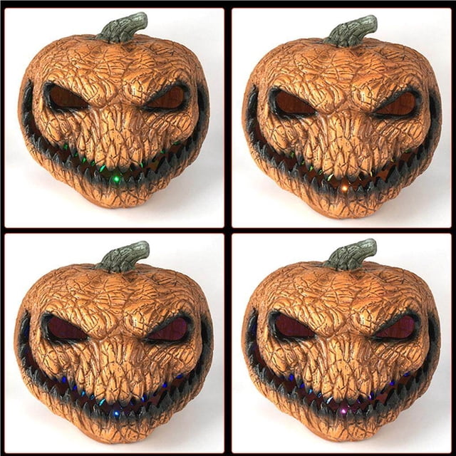Scary Pumpkin Light Pumpkin Prop with LED Lights, featuring a textured orange surface with a sinister carved face and glowing multicoloured LED lights. Ideal for Halloween decorations, this prop adds a spooky and humorous touch to home décor.