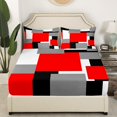 thumbnail image 3 of Erosebridal Red Geometric King Sheet Sets, Square Rectangle Bedding King Size, Abstract Stripe Decor 4 Pieces, 3 of 7