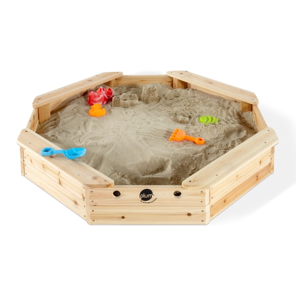 Plum Treasure Beach Wooden Sandbox - Natural, kids outdoor toys, sustainable FSC certified wood