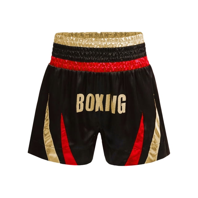 zdhoor Kids Boys Boxing Trunks Metallic Color Block Side Split Satin Shorts for Boxer Fighting Training Red&Gold 8