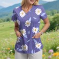 thumbnail image 2 of felwors Sarraus Femmes Confortable Léger Doux Extensible Imprimé Col en V Manches Courtes Haut de Sarrau Médical Violet P, 2 of 8