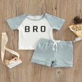 thumbnail image 2 of Toddlers Boys Ribbed 2Pcs Outfits  Short Sleeve O-Neck Letter Printed T-Shirt + Waist Drawstring Short Pants, 2 of 7