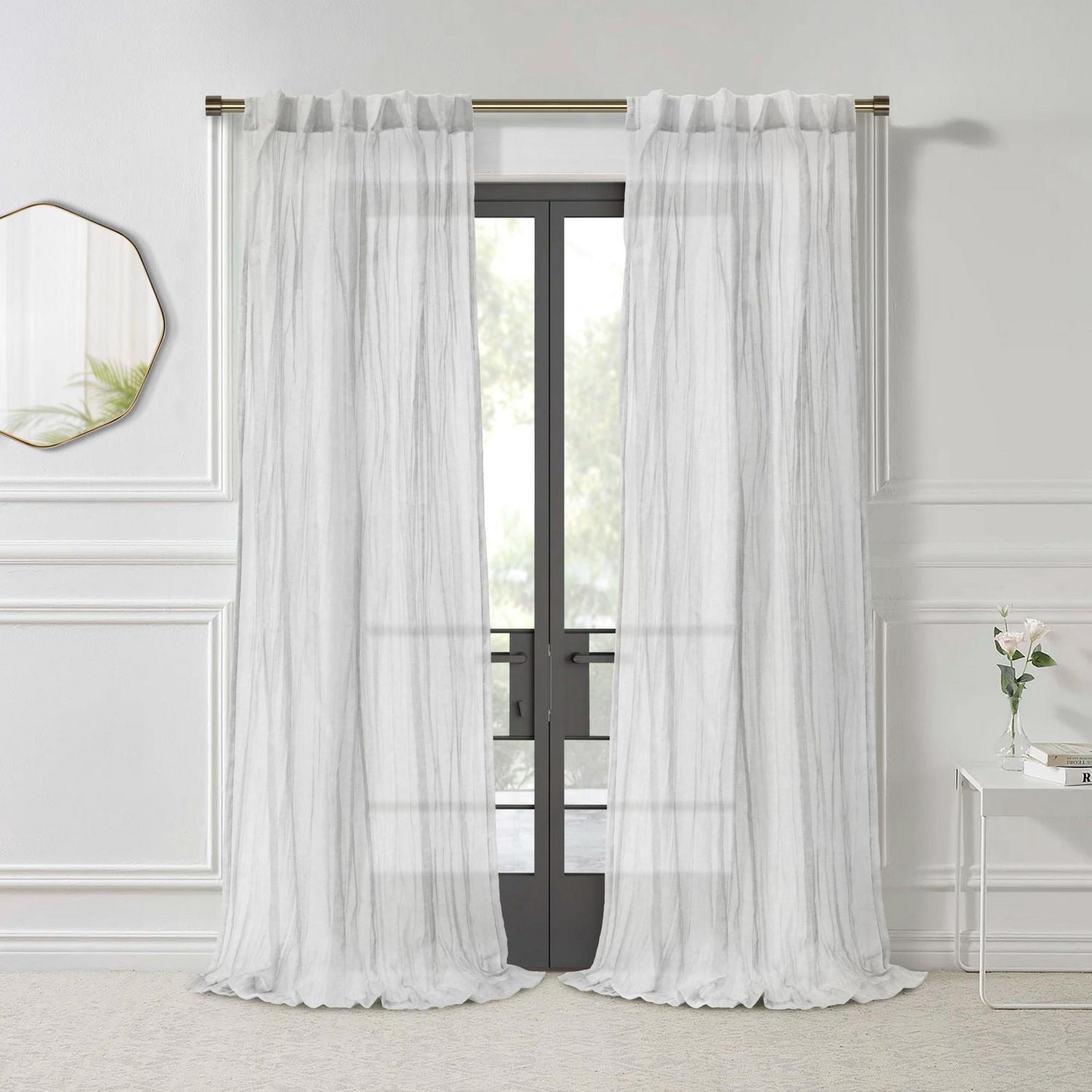 Loft Living Peoria Transparent Double Tetiere panneau de rideau 52 x 108 in Blanc