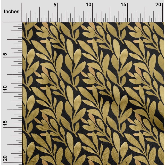 oneOone Rayon Black Fabric Leaves Craft Projects Decor Fabric Printed By The Yard 56 Inch Wide