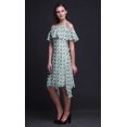thumbnail image 2 of Bimba Green Leaves Printed Womens Cold Shoulder Tunic Party Round Neck Shift Dress - Medium, 2 of 6