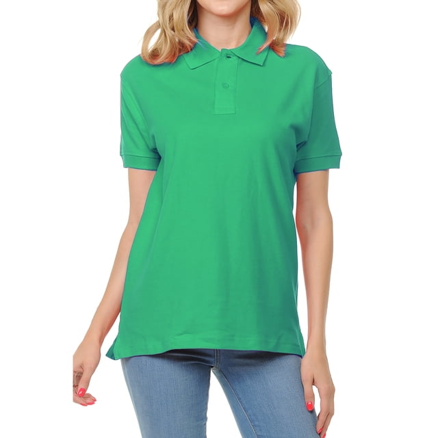 Basico Polos (Vert Kelly) à Col pour Femmes 100 % Coton à Manches Courtes Polos de Golf pour Femmes et Adolescentes