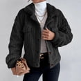 thumbnail image 1 of IROINID Veste Courte Décontractée pour Femme à Revers en Pointe, Blouson Bomber Uni à Manches Longues, Noir, 1 of 8