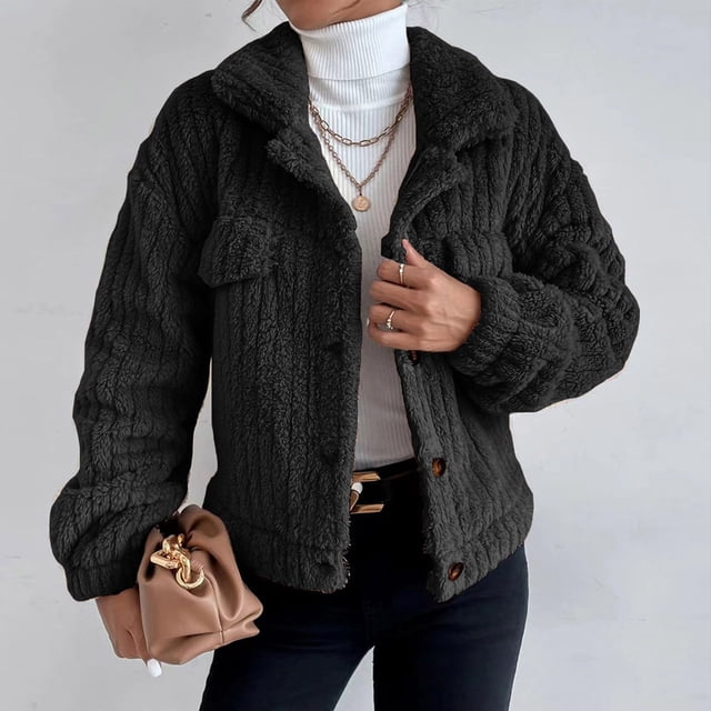 IROINID Veste Courte Décontractée pour Femme à Revers en Pointe, Blouson Bomber Uni à Manches Longues, Noir