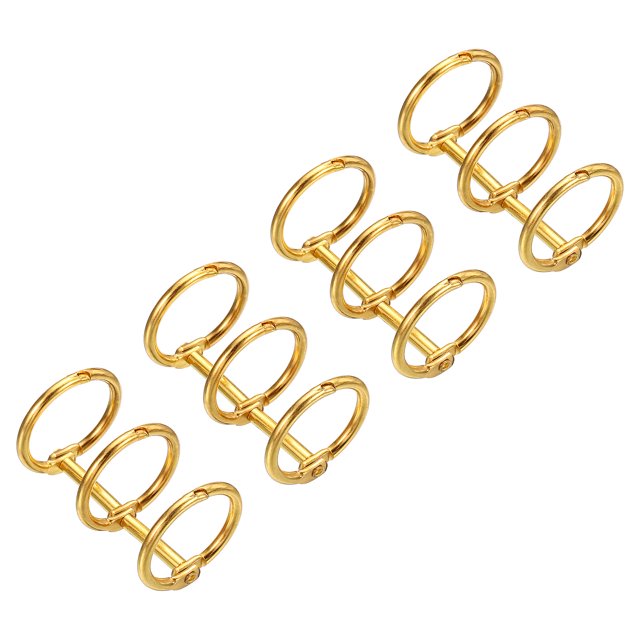 Unique Bargains 0.79' Dia. 3 Circle Detachable Metal Binder Rings Loose Leaf Rings, Gold Tone 4 Pack