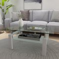 thumbnail image 2 of Tansole Table Basse Moderne Blanche, Dessus en Verre Transparent, Forme Rectangulaire, Mobilier de Salon, 2 of 9
