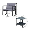 thumbnail image 2 of Gymax 3PCS Rattan Rocking Chair Table Set Patio Furniture Set w/ Grey Cushions, 2 of 9