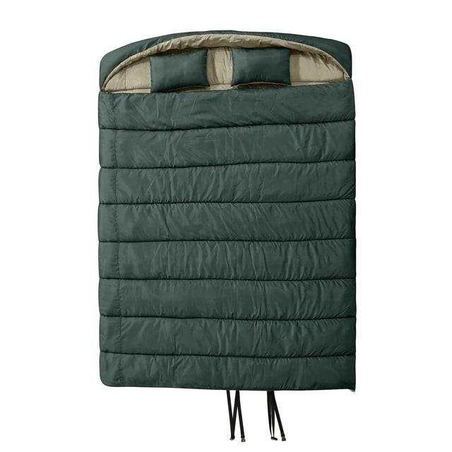 Ozark Trail 3C Double Sleeping Bag, 82" (L) x 62" (W), Temp Rating +37℉/+3℃, Polyester Outer, Green