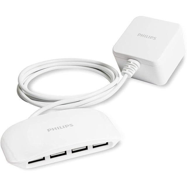 Philips - Station de Recharge avec 4 Ports USB 4,8 A, Blanc