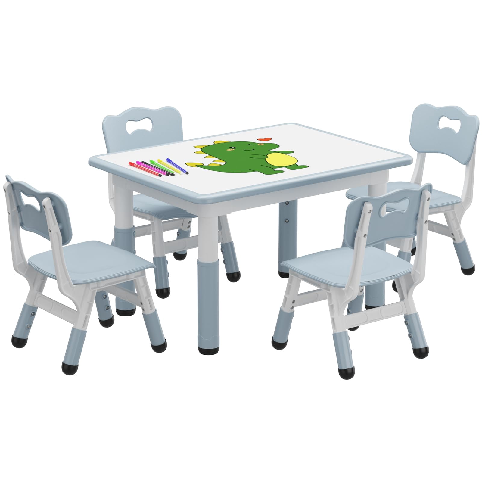 Kids Table and 4 Chairs Set, Height Adjustable Toddler Table and Chairs Set for Ages 2-10, Graffiti Desktop, Non-Slip Legs, Children Table for Daycare Home