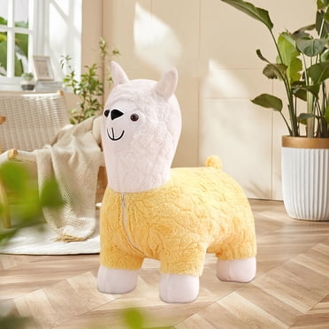 Antqov Upholstered Stool Lamb's Fleece Fabric Footrest Change Shoe Footstool Wood Multifunctional Sofa Tea Stool For Living Room Bedroom Porch