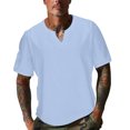 thumbnail image 1 of Shirts for Men, Mens Solid Color Round Neck Irregular Pullover Short Sleeve V-neck Blouses Shirts, 1 of 5