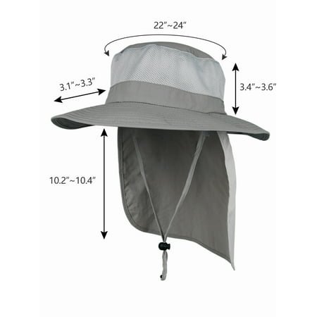 APPIE Chapeaux d'Extérieur Unisexes Grand Bord Chapeau de Soleil avec Rabat de Cou UPF 50+, Gris Clair