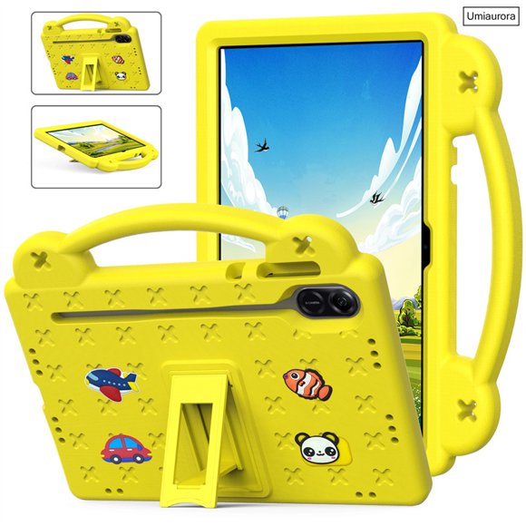 Étui EVA pour Enfants avec Dessins Animés pour Huawei Honor Pad X8 Pro Lite X9 11.5 2023 MatePad T10 9.7 T10S 10.1 SE 10.4 2022, Support, Housse de Tablette Jaune Honor Pad X8 Lite