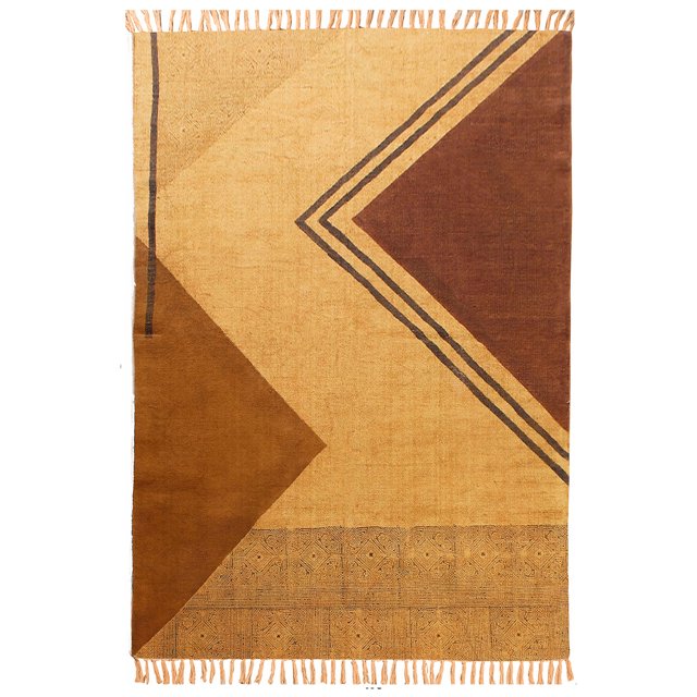 Casavani Hand Woven Rectangle Rug Boho Print Brown Natural Cotton Kilim 6x12 Feet