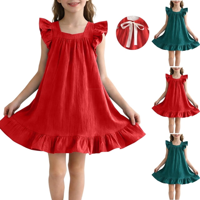JDQJBZ Robe Sans Manches pour Bébé Fille, Ourlet à Volants, Grand Nœud au Dos, Tenue d'Été pour Fête