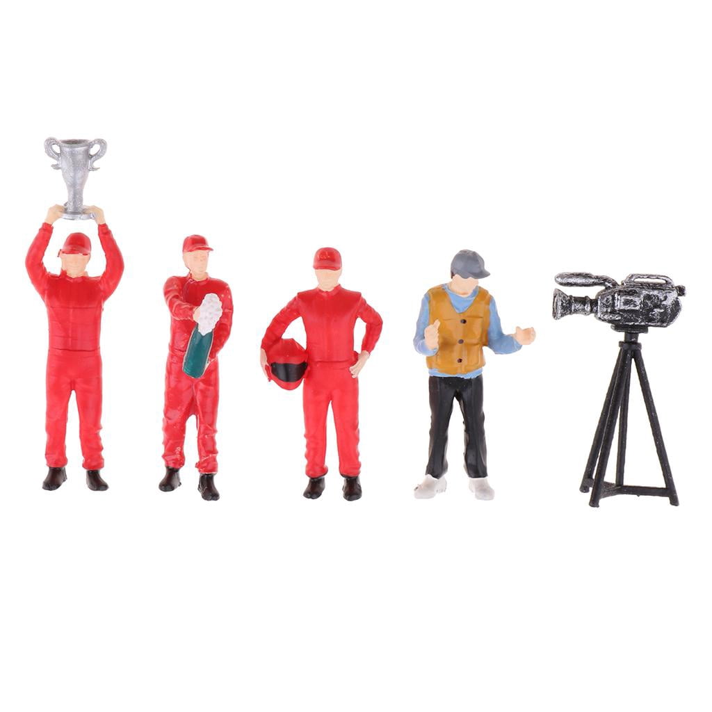 Milaget 5pcs 1/64 Model Painted Race Car Driver Figures/People Diorama Scenario Set as described