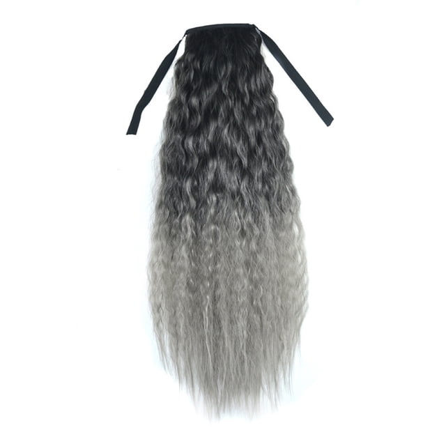 TopLLC Wigs Gradient Color Ribbon Wavy Curly Long Ponytail Horsetail Clip Hair Extensions hair piece