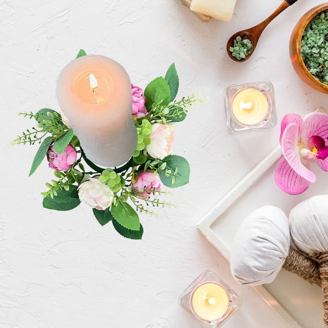 Fridja Under Clearance 5$ Peony Candlestick Wreath Simulation Flowers European Holiday Decorations Wedding Desktop Decorations Home Decoration Home Essentials
