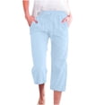 thumbnail image 1 of Bocqde Womens Capri Pants Cotton Linen Elastic Waisted Drawstring Casual Cropped Trousers with Pockets, 1 of 4