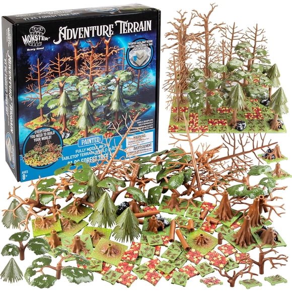 Monster Terrain d'Aventure 91 Pcs Ensemble d'Arbres de Forêt Peints Entièrement Modulaire, Empilable
