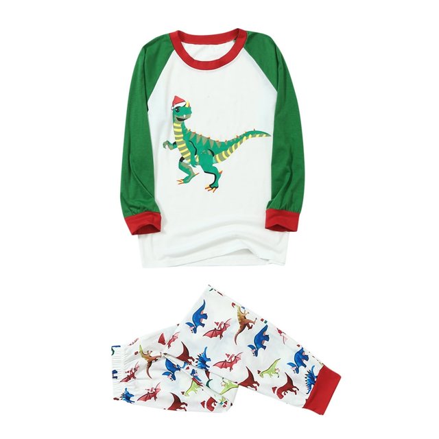 Tenue d'Intérieur Imprimé Dinosaure Parent-Enfant Col à Manches Longues Ensemble Robe Parents et Enfants