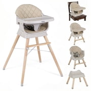 OLAKIDS Baby High Chair, 6 in 1 Wooden Convertible Highchair for Babies and Toddlers, Infant Dining Booster Seat Kids Stool with Adjustable Removable Tray