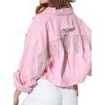 thumbnail image 4 of Diconna Veste en Jean Courte pour Femmes, Décontractée, Boutonnée, en Denim Déchiré avec Franges en Strass, Manteau d'Automne, 4 of 8