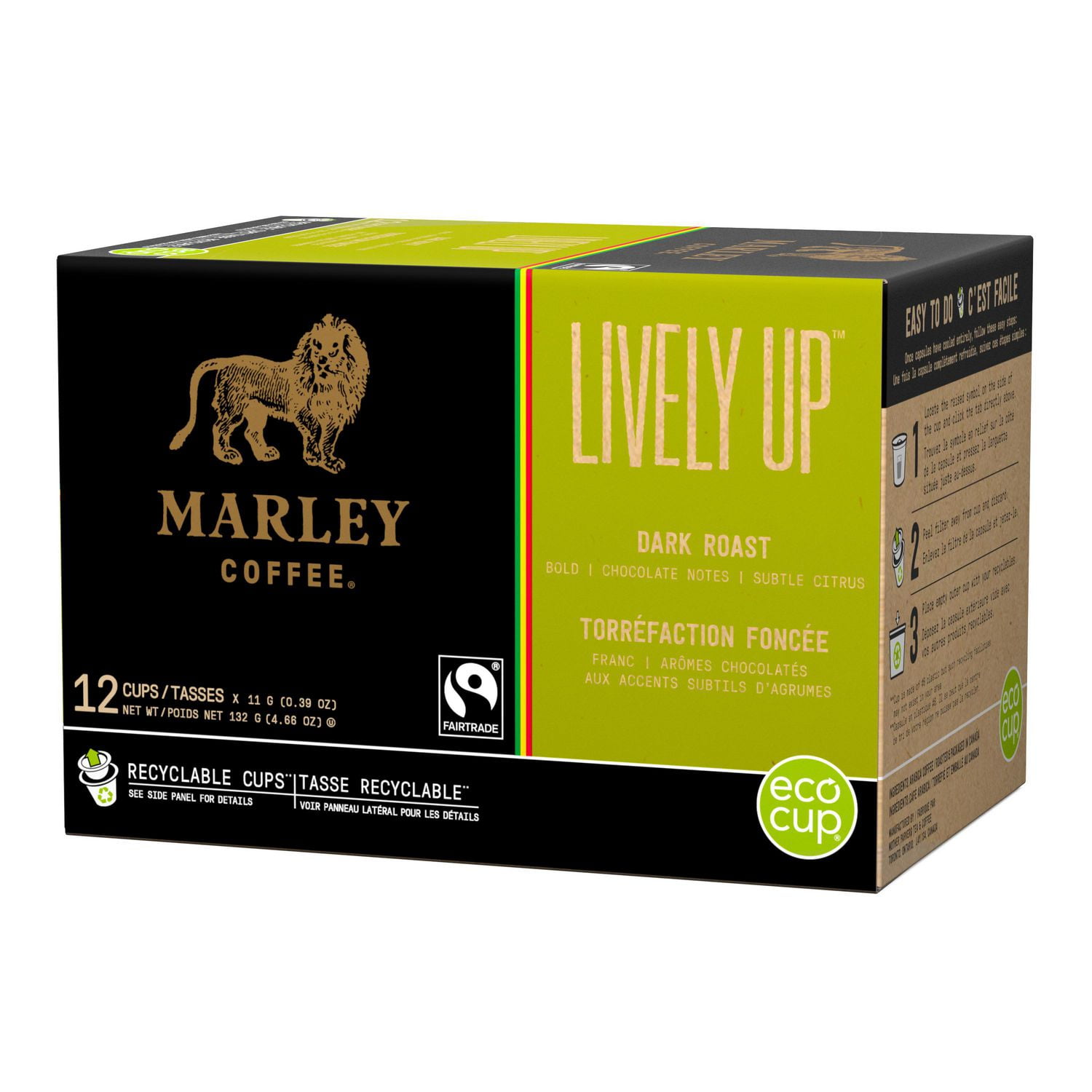 Marley Café, Lively Up, Torréfaction Foncée, Capsules Compatibles K-Cup à Portion Individuelle, 12 Capsules