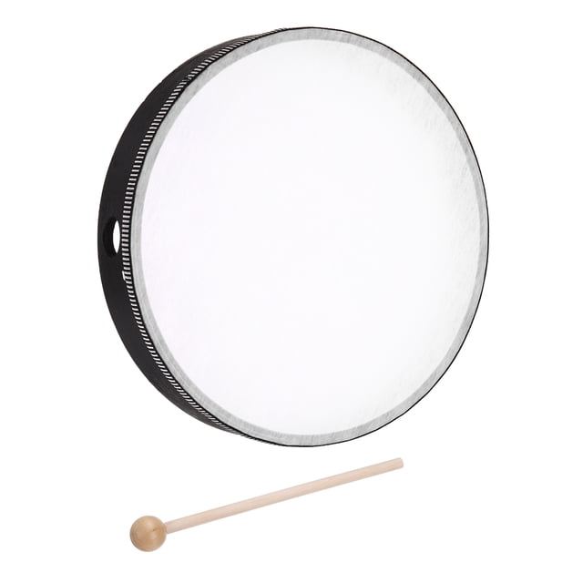 Uxcell 1 Pcs Hand Drum Music Percussion 10 Inch Wood Frame Drum Set with Drum Stick Musical Instrument for Musical Education Home Party Performance Supplies (Black)