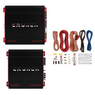 Crunch Amplificateur Stéréo 4 Canaux 1000 W Classe A/B et Amplificateur 2 Canaux et Trousse de Câblage