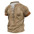 thumbnail image 1 of Birdeem T-Shirt Vintage à Lacets Manches Courtes Col Rabattu Patchwork pour Hommes, 1 of 10