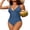 Blue, variant on Charmo Women V Neck One Piece Swimsuits Tummy Control Runched Monokini Bathing Suits