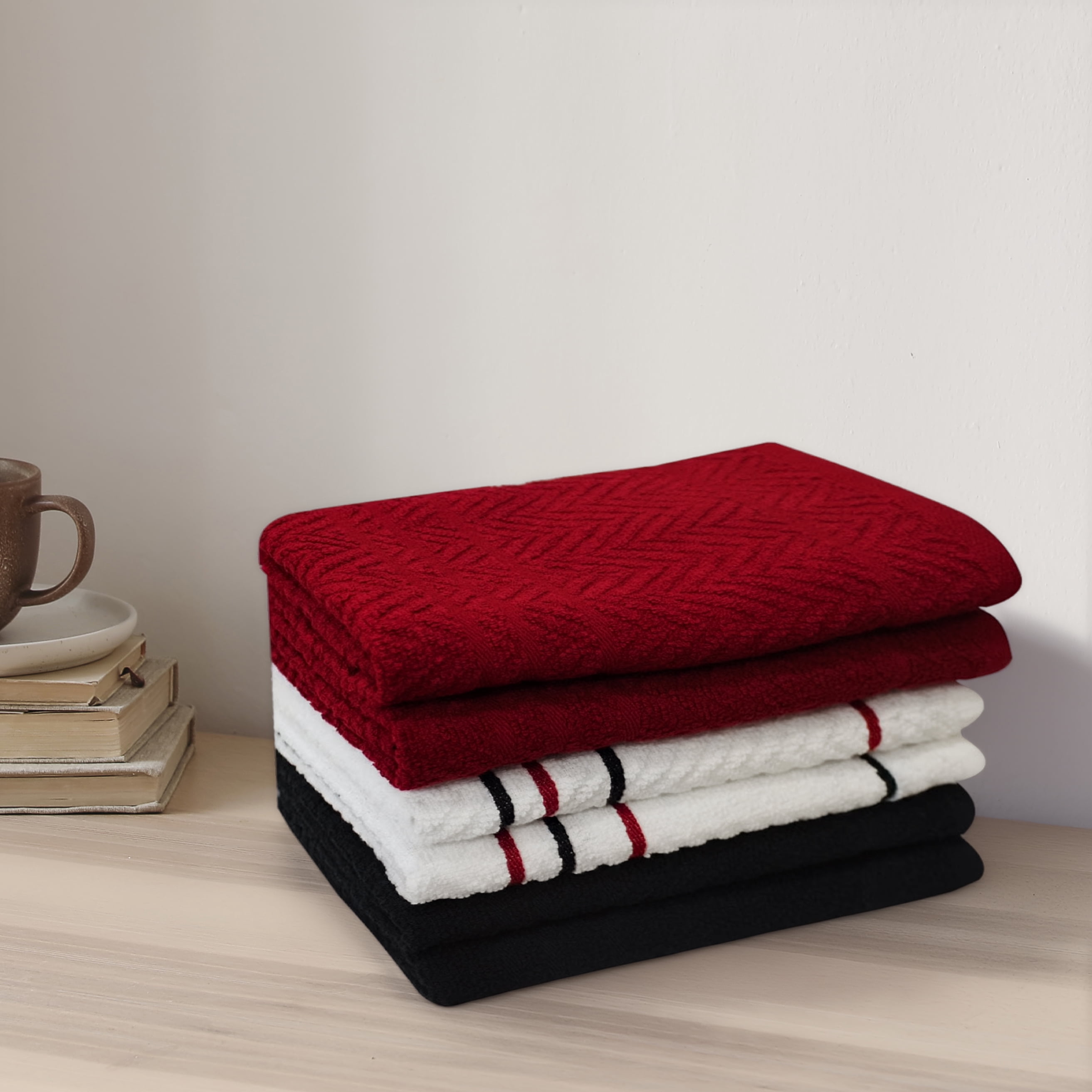 Lot de 6 torchons de cuisine Mainstays, 100 % coton, 40 x 66 cm, rouges